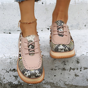 New Shiny Patchwork Lace Up Pink Round Toe Loafers