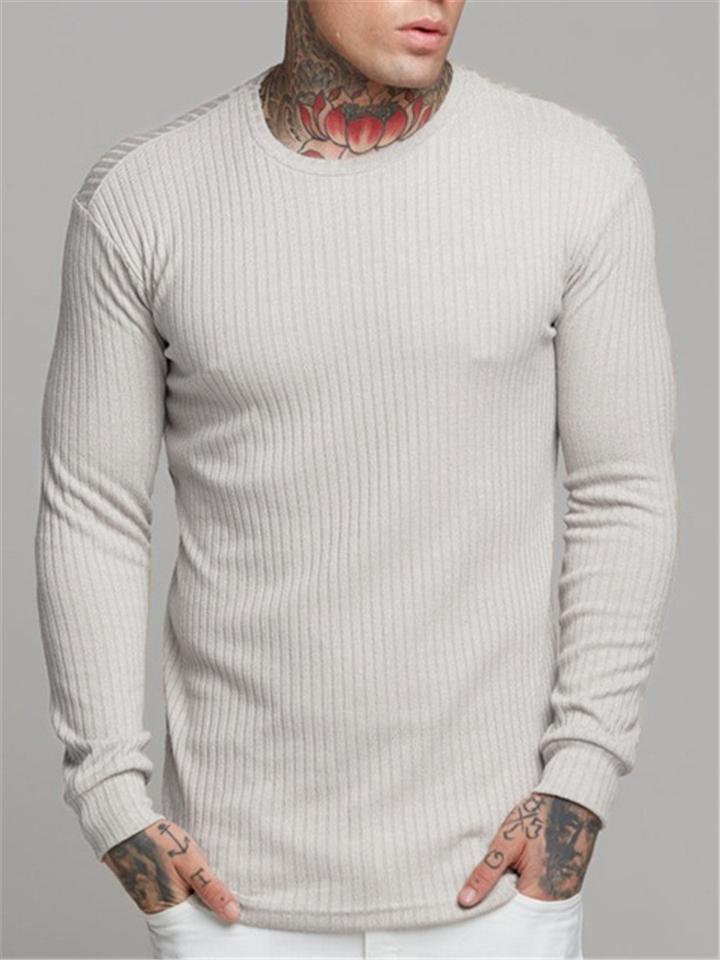 Mens Casual Long Sleeve Round Collar Knitting T-shirt
