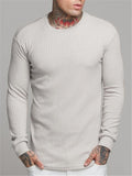 Mens Casual Long Sleeve Round Collar Knitting T-shirt