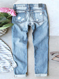 Women's Lovely Pink Flower Street Blue Denim Pants