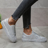 Women's New Cozy Casual Solid Color Sequin Lace-up Shoes