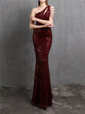 Elegant Sexy Sequins Slim One-Shoulder Evening Dresses