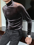 Slim Velvet Mock Neck Long Sleeve T-Shirts