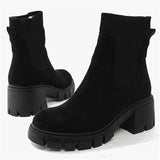 Winter Daily Women Chunky Heels Suede Chelsea Martin Boots