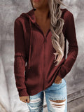 Casual Striped Loose Knit Zipper Hooded Sweater
