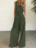 Retro Solid Color Sleeveless Side Pocket Casual Wide-Leg Side Buckle Jumpsuit
