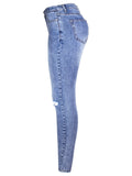 Women's Simple Style Daily Slim Fit Ripped Blue Jeans