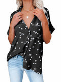 Female Short Sleeve Star Print V-neck Breasted Blouse