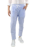 Men's Casual Vertical Striped Elastic Waist Cozy Cotton Linen Pants