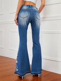 Women's Washed Effect Floral Embroidery Bell Bottoms Jeans for Summer Autumn