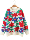 Casual Round Neck Floral Pullover Sweater