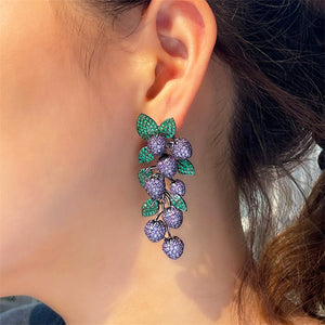 Luxury Dark Green Petal Leaf Purple Fruit Women's Earrings