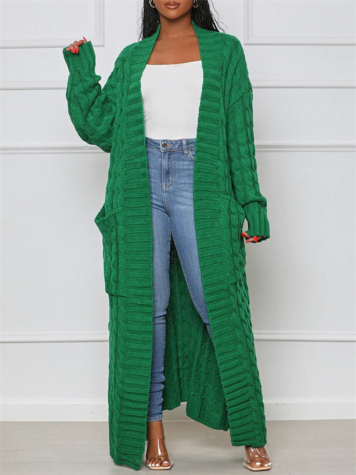 Popular Lazy Knitted Solid Long Cardigan Sweater For Women