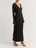 Winter Casual Sexy V Neck Ribbed Slim Knitted Lady Dress