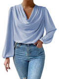 Fashion Drop Collar Puff Sleeve Pullover Blouses for Office Lady