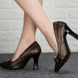 Elegant Pointed Toe Plaid High Heels