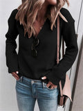 Relaxed Fit V Neck Ribbed Knit Long Sleeve Pullover Sweater