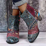 Bohemian Style Fashion Color Matching Zipper Chunky Heel Ankle Boots