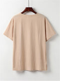Loose Fit Linen 2-Piece Daisy Embroidered T-Shirt + Drawstring Full-Length Pants