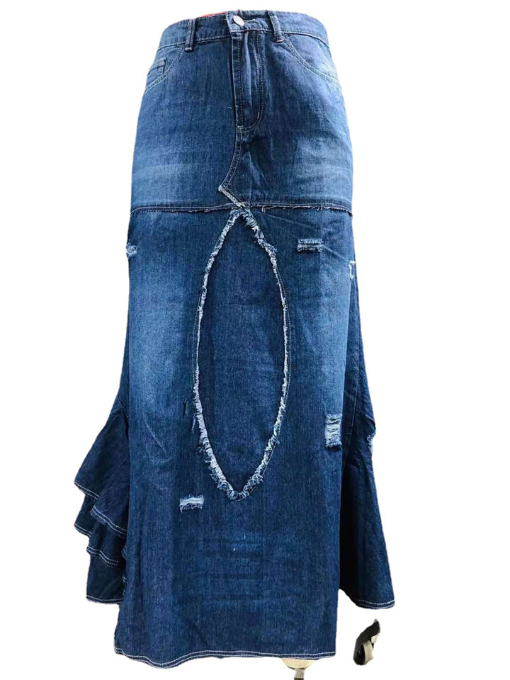 Blue Large Size Patchwork Irregular Skirt for Women