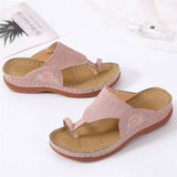 Slip-On Style Single Toe Strap Floral Embroidery Soft Footbed Slippers