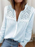 New Casual Simple Style Loose Lace Blouses Round Neck Long Sleeve Shirts