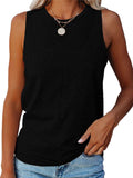 Relaxed Fit Round Neck Sleeveless Solid Color Tank Top