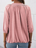 Loose Fit Round Neck 3/4 Sleeve Pullover Pleated Lightweight Top