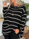 Contrast Color Striped Round Neck Loose Sweaters For Women