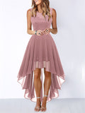 Women's Lace Splicing Round Neck Backless Chiffon Elegant Dress