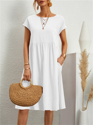 Simple Classy Round Neck A-line Ladies Dress