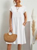 Simple Classy Round Neck A-line Ladies Dress