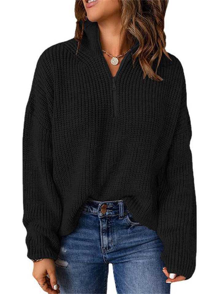 Solid Chic Casual Comfy Half Collar Pullover Women's Sweaters