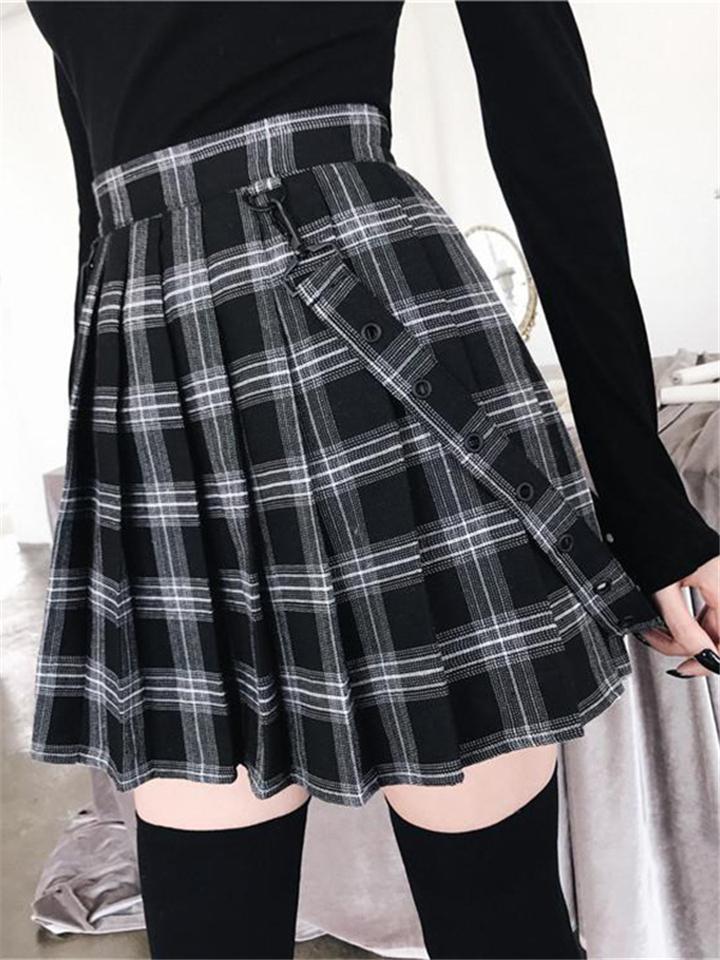 Women's Sexy Tartan Plaid Pleated Mini Skirt