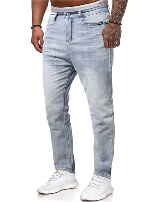 Men's Classic Light Blue Slim Fit Mid Waist Youth All Match Jeans