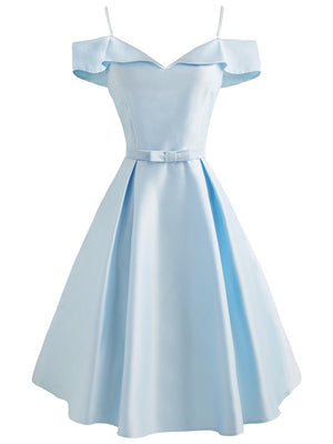 1950S Cold Shoulder Bow Satin Strap Dress