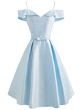 1950S Cold Shoulder Bow Satin Strap Dress