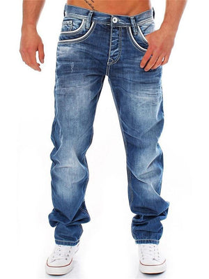 Men's Fashion Washed Effect Straight Denim Pants