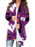 Women's Pumpkin Ghost Cat Printed Open Front Halloween Blouses