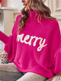 Women's Cute Comfort Bat Sleeve High Neck Christmas Sweaters