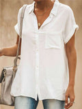 Women's Solid Color Lapel Collar Short Sleeve Blouses