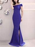 Gorgeous Off Shoulder Asymmetric Navy Blue Formal Dress