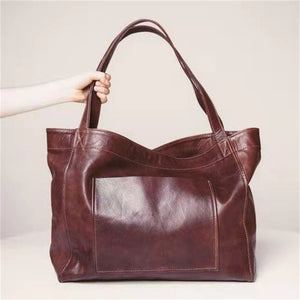 Women's New Solid Burnished Leather Pockets Handbags