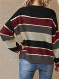 Stripe Contrast Color Round Neck Sweaters