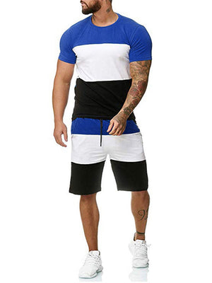 New Fitness Patchwork Homewear Shorts Sleeve T-Shirt + Shorts