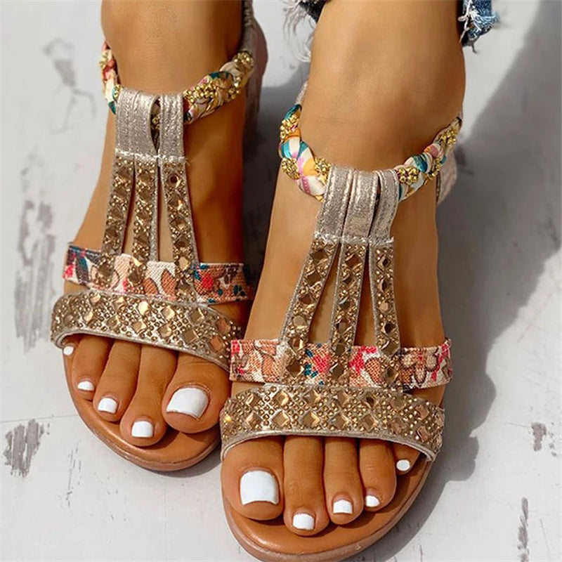 Super Cute Shiny Elastic Band Platform Wedges Sandals for Women