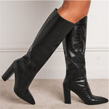 Elegant Lady Pointed Toe Chunky Heels Long Boots for Fashion Show
