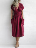 Cotton Linen Waist-Tie Pocket Dress