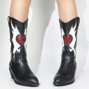 Fashion Contrast Color Mid Calf Boots