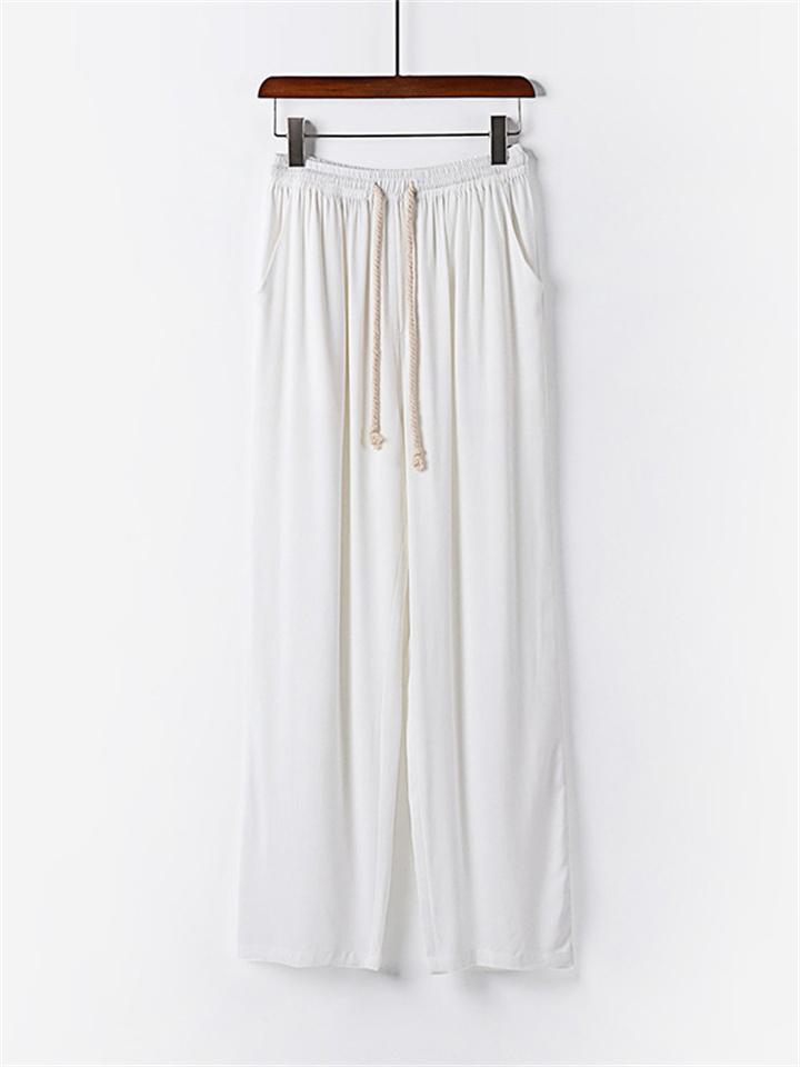 Men's Summer Casual Cotton And Linen Pants Sports Straight Wide Leg Pants